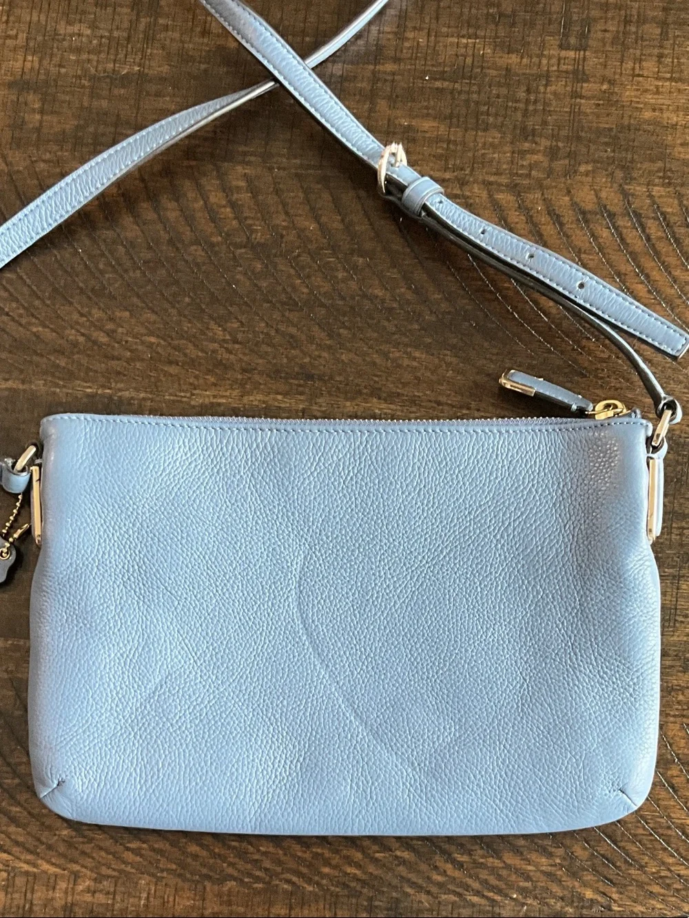 Coach Powder Blue Pebbled Leather Crossbody with Matching Wristlet